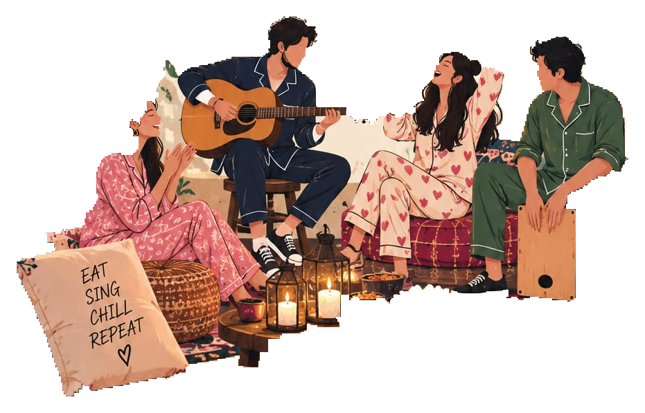 Friends enjoying live music night illustration
