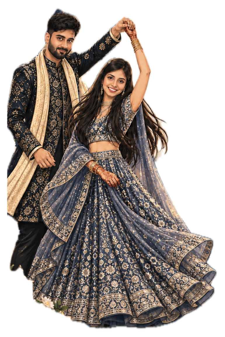 Priya and Ashish Sangeet dance illustration